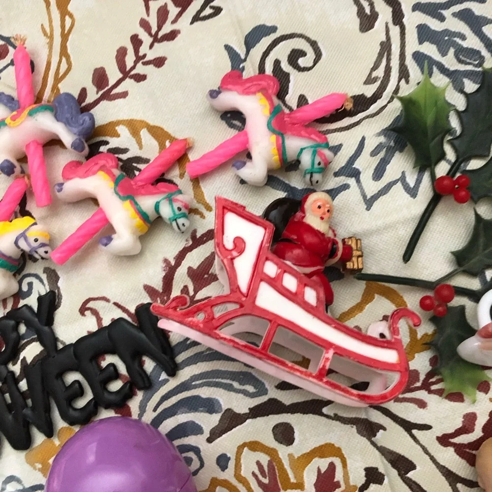 Assortment of Various Plastic Holiday Cake Toppers